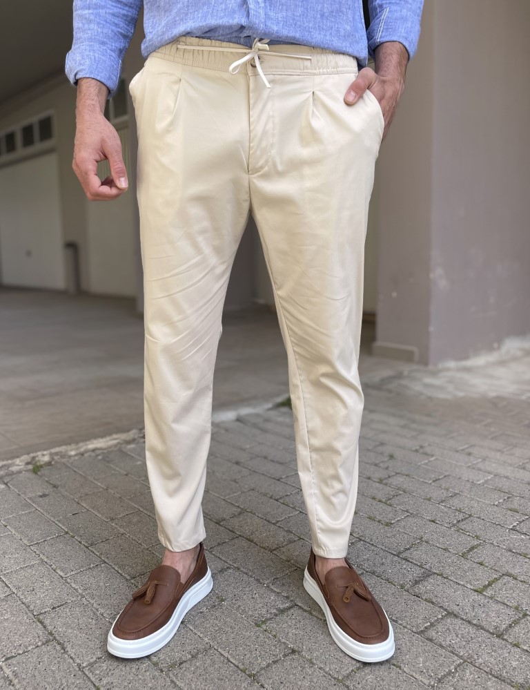 Ανδρικό μπεζ υφασμάτινο παντελόνι με πιέτα PNT5013B φωτογραφία